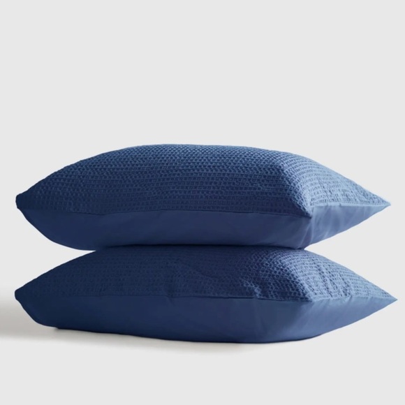 QUINCE Organic Luxe Waffle Shams Set Of 2 Standard Indigo 2775 - Picture 1 of 9